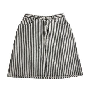 Vintage Memphis Skirt Womens 7 White Black Stripe Denim Faded Gothic Grunge 90s